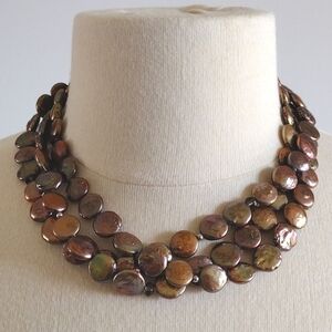 Silpada 3-Strand Bronze Coin Pearl Sterling Silver Necklace N1717